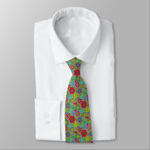 Neon Colors On Black Retro Floral Seamless Pattern Tie