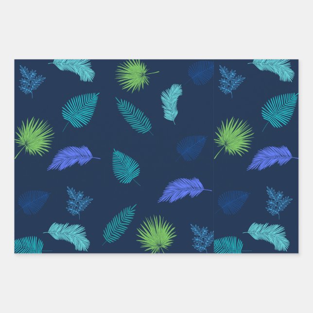 Neon Colour Assorted Autumn Leaves Pattern  Wrapping Paper Sheet (Front)