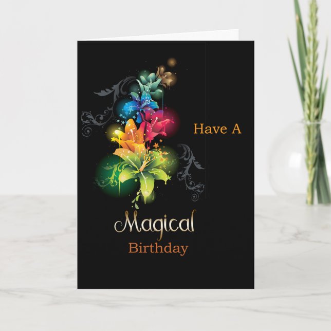 Neon Colour Fantasy Flowers Birthday Card (Front)