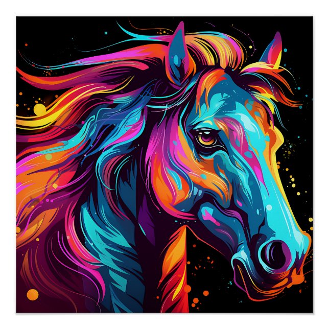 Neon Colour Horse Theme Poster (Front)