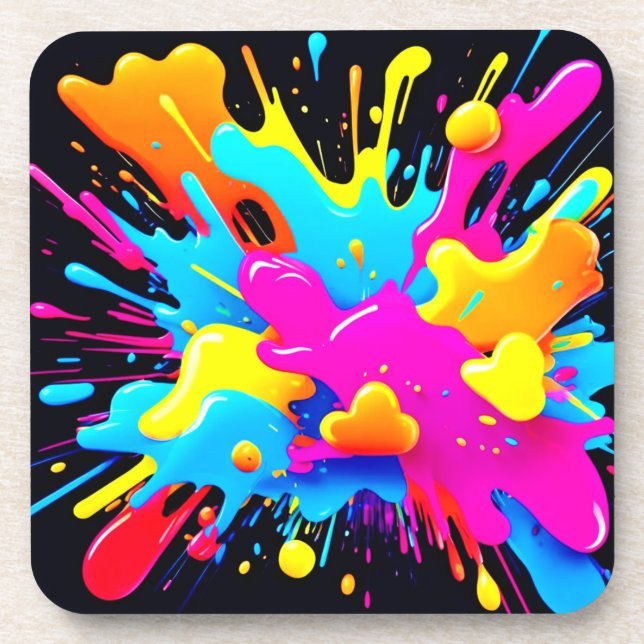 Neon Colour Splash Art Coaster (Front)