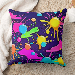 Neon Colour Splash Art Cushion