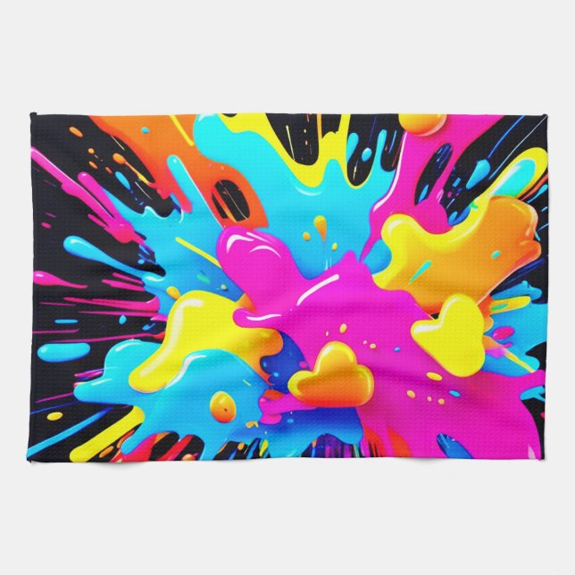 Neon Colour Splash Art Tea Towel (Horizontal)