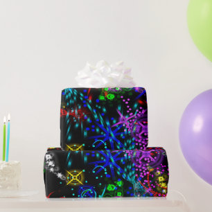 Neon Colour Stars Swirl Paint Psychedelic Pattern Wrapping Paper