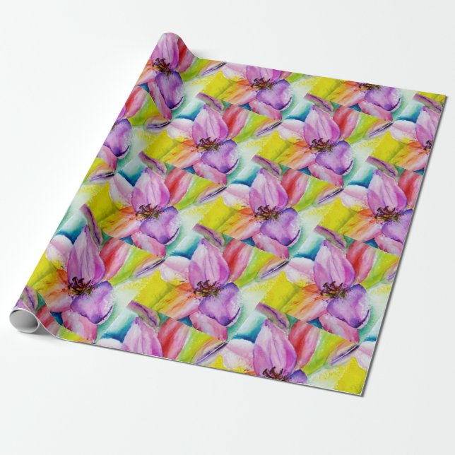 Neon Coloured Lily Flower Wrapping Paper (Unrolled)