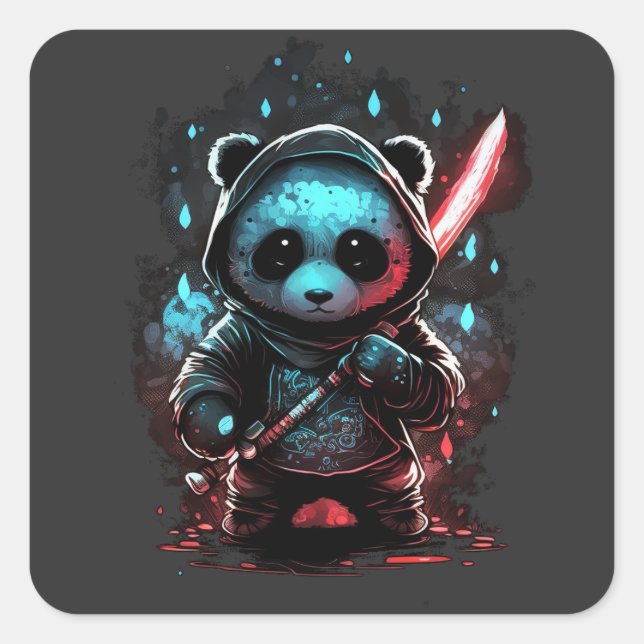 Neon coloured ninja panda square sticker (Front)