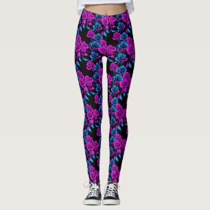 Neon Coloured Roses Leggings
