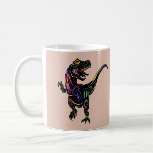 Neon Coloured Tyrannosaurus Rex Dinosaur Coffee Mug