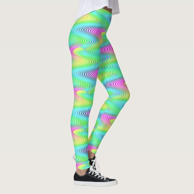 Neon Coloured Waves Stripes seamless pattern Leggings (Right)