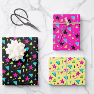 Neon Colourful 90s Memphis Pattern Retro Birthday Wrapping Paper Sheet