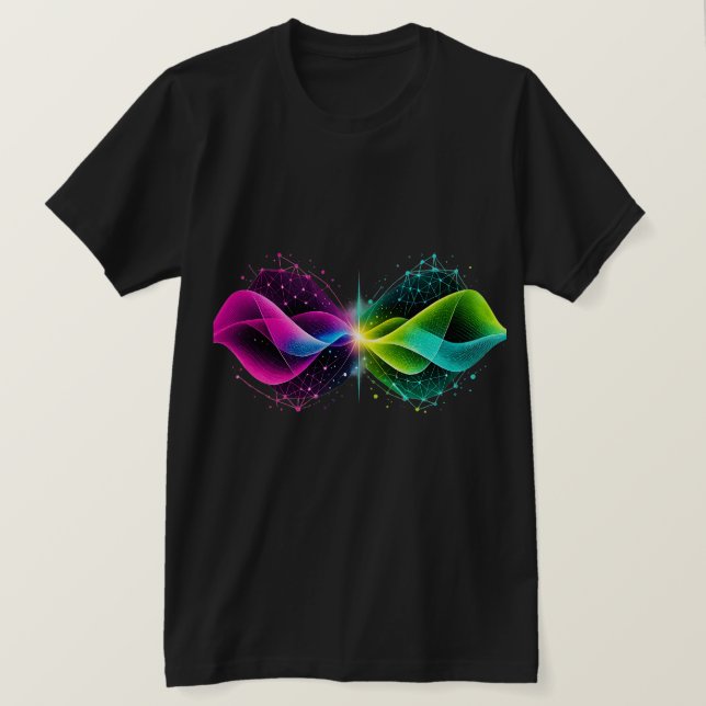 Neon Colourful Abstract Network Waves T-Shirt (Design Front)