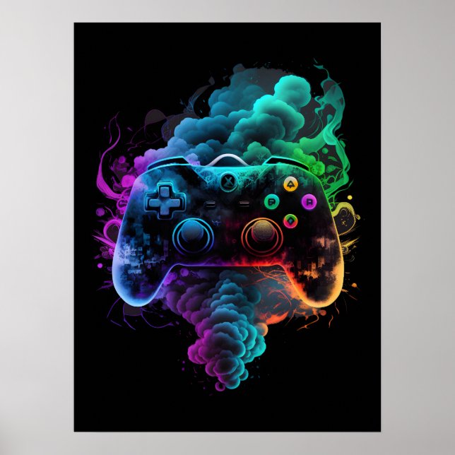 Neon Colourful Game Controller Poster (Front)