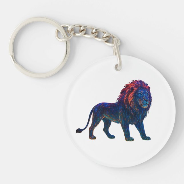 Neon Colourful Lion Art  Key Ring (Front)