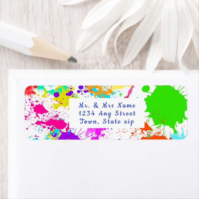 Neon Colourful Paint Splatter Return Address Label (Insitu)