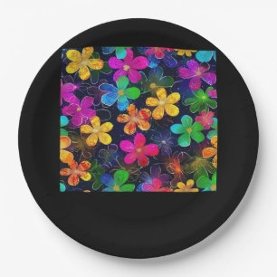 Neon Colourful Pattern - Whimsigoth Cottagecore Bl Paper Plate