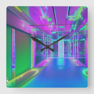 Neon colourful square wall clock. square wall clock