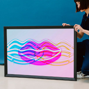 Neon Colourful Wall Light Lips   Modern Digital Ar Poster