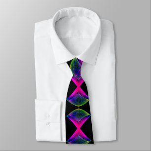 Neon Colours Abstract Design on Black Necktie