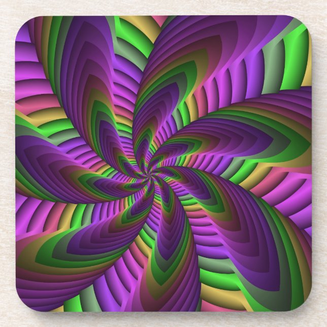 Neon Colours Flash Crazy Colourful Fractal Pattern Coaster (Front)