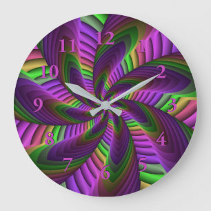 Neon Colours Flash Crazy Colourful Fractal Pattern Large Clock
