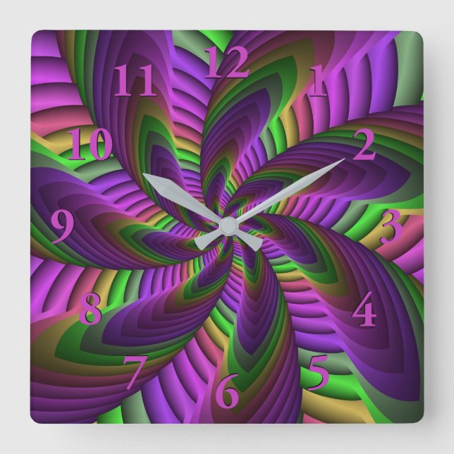 Neon Colours Flash Crazy Colourful Fractal Pattern Square Wall Clock (Front)