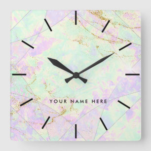 Neon Colours Gemstone Opal Texture  Square Wall Clock