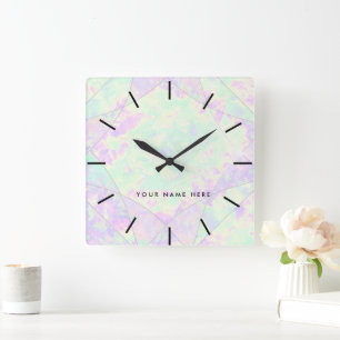 Neon Colours Gemstone Opal Texture  Square Wall Clock