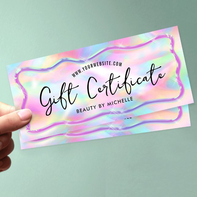 Neon Colours Holographic Spa Salon Gift Certificat (Girly neon holographi effect gift certificate)