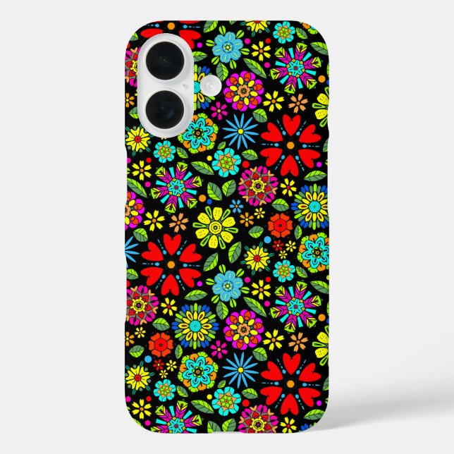 Neon Colours On Black Retro Floral Seamless Patter Case-Mate iPhone Case (Back)