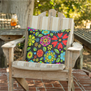 Neon Colours On Black Retro Floral Seamless Patter Cushion