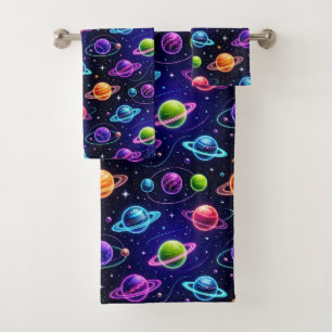 Neon Colours Outer Space Planets Boy's Towel Set