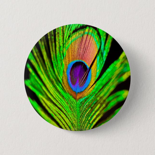 Neon Colours Peacock Feather 6 Cm Round Badge (Front)