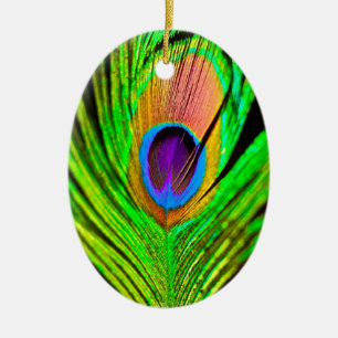 Neon Colours Peacock Feather Ceramic Tree Decoration