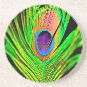 Neon Colours Peacock Feather Coaster