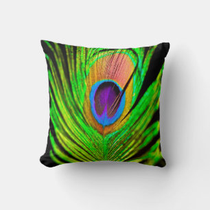 Neon Colours Peacock Feather Cushion