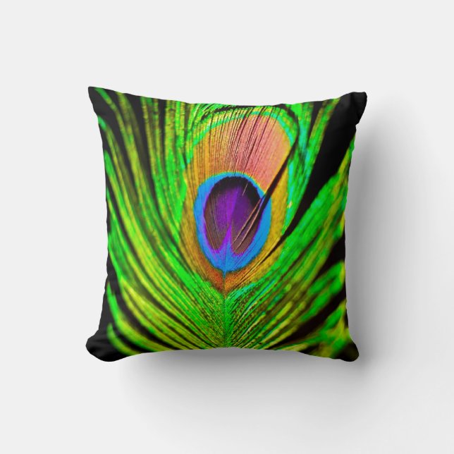 Neon Colours Peacock Feather Cushion (Front)