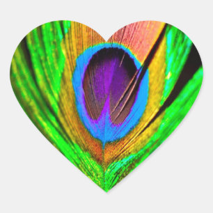 Neon Colours Peacock Feather Heart Sticker