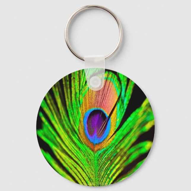 Neon Colours Peacock Feather Key Ring (Front)