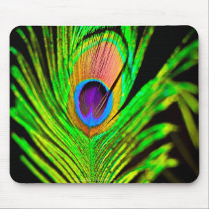 Neon Colours Peacock Feather Mouse Pad
