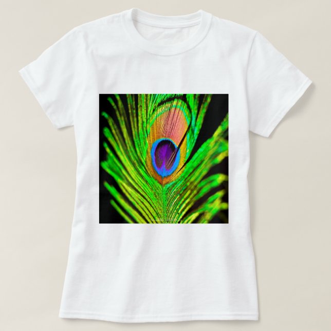 Neon Colours Peacock Feather T-Shirt (Design Front)
