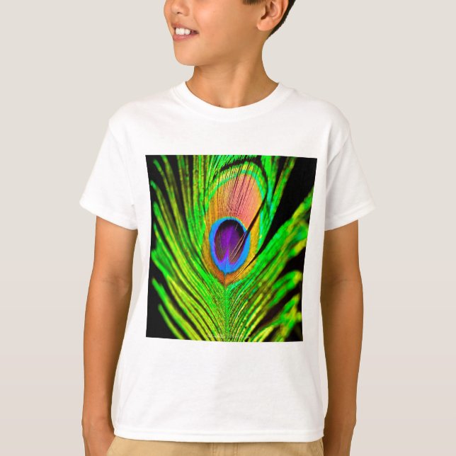 Neon Colours Peacock Feather T-Shirt (Front)