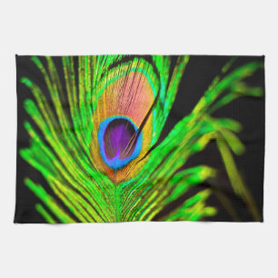 Neon Colours Peacock Feather Tea Towel