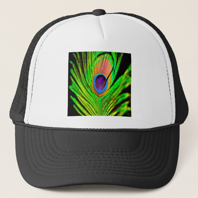 Neon Colours Peacock Feather Trucker Hat (Front)