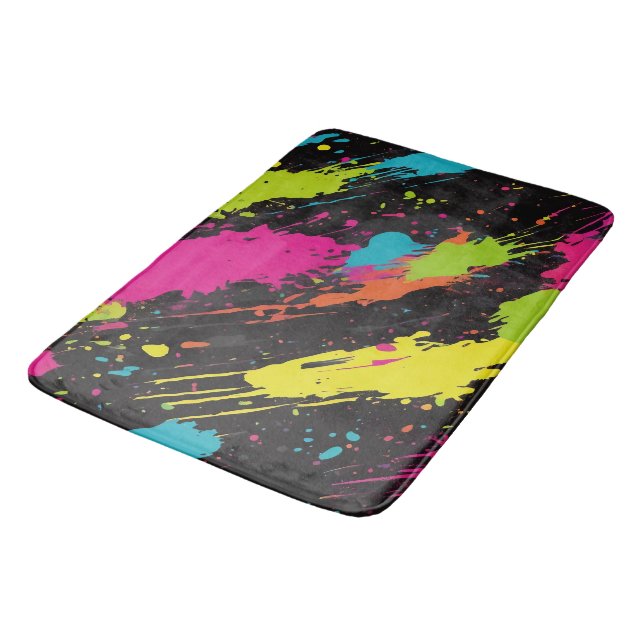 Neon Colours Retro Paint Splatter Bath Mat (Angled)