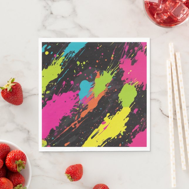 Neon Colours Retro Paint Splatter Napkin (Insitu)