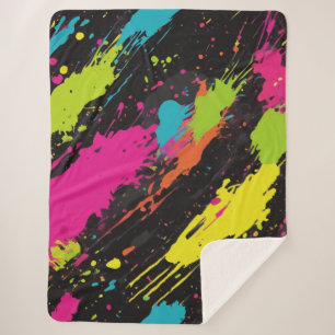 Neon Colours Retro Paint Splatter Sherpa Blanket