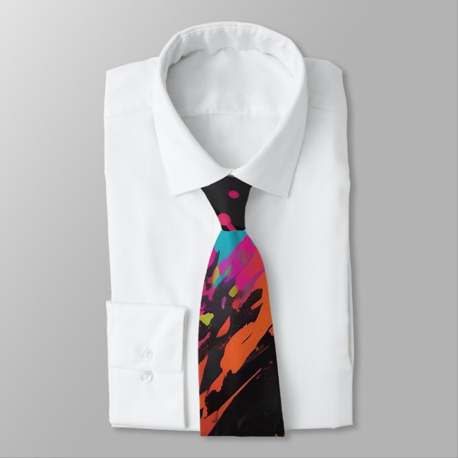 Neon Colours Retro Paint Splatter Tie (Tied)