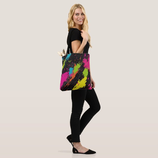 Neon Colours Retro Paint Splatter Tote Bag (On Model)
