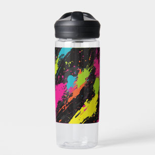 Neon Colours Retro Paint Splatter Water Bottle