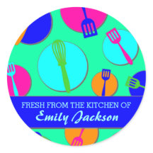 Neon colours retro utensils custom labels